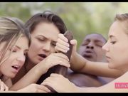 Three Blonde Teens Share a Black Cock